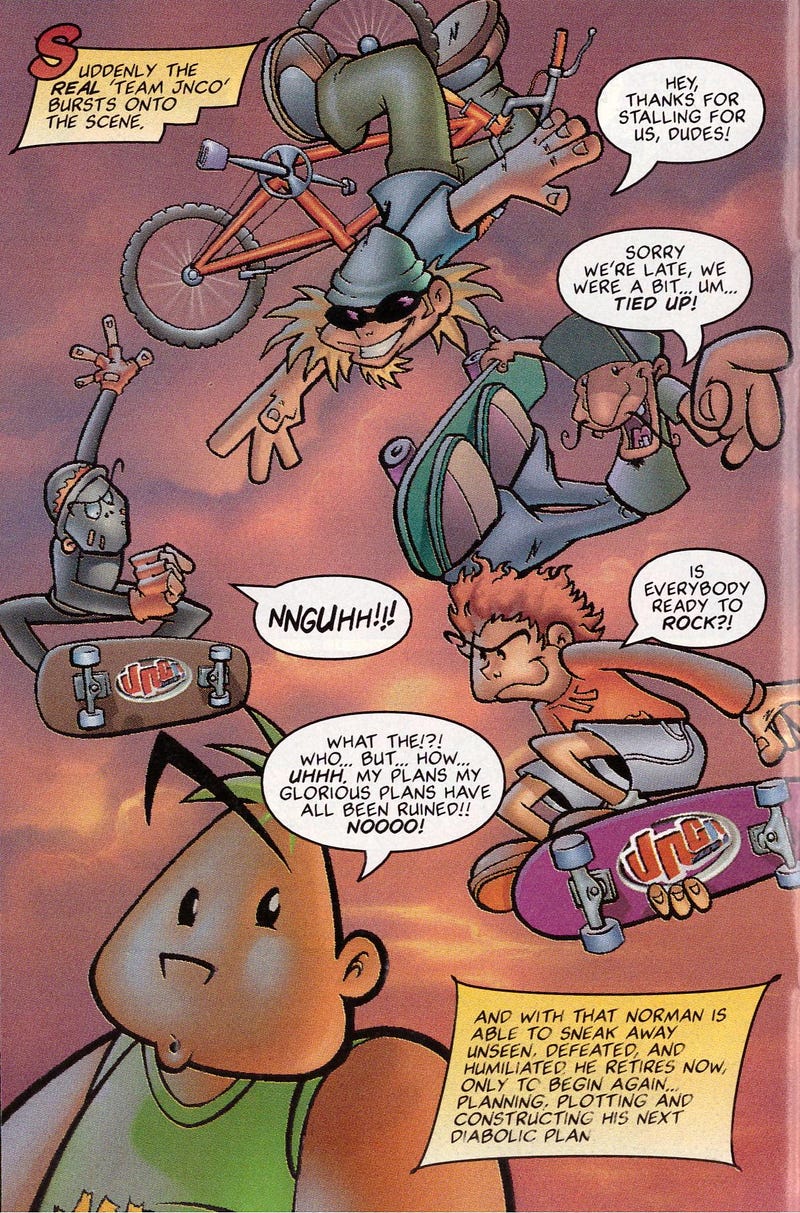 A page from the JNCO jeans comic Flamehead # 0